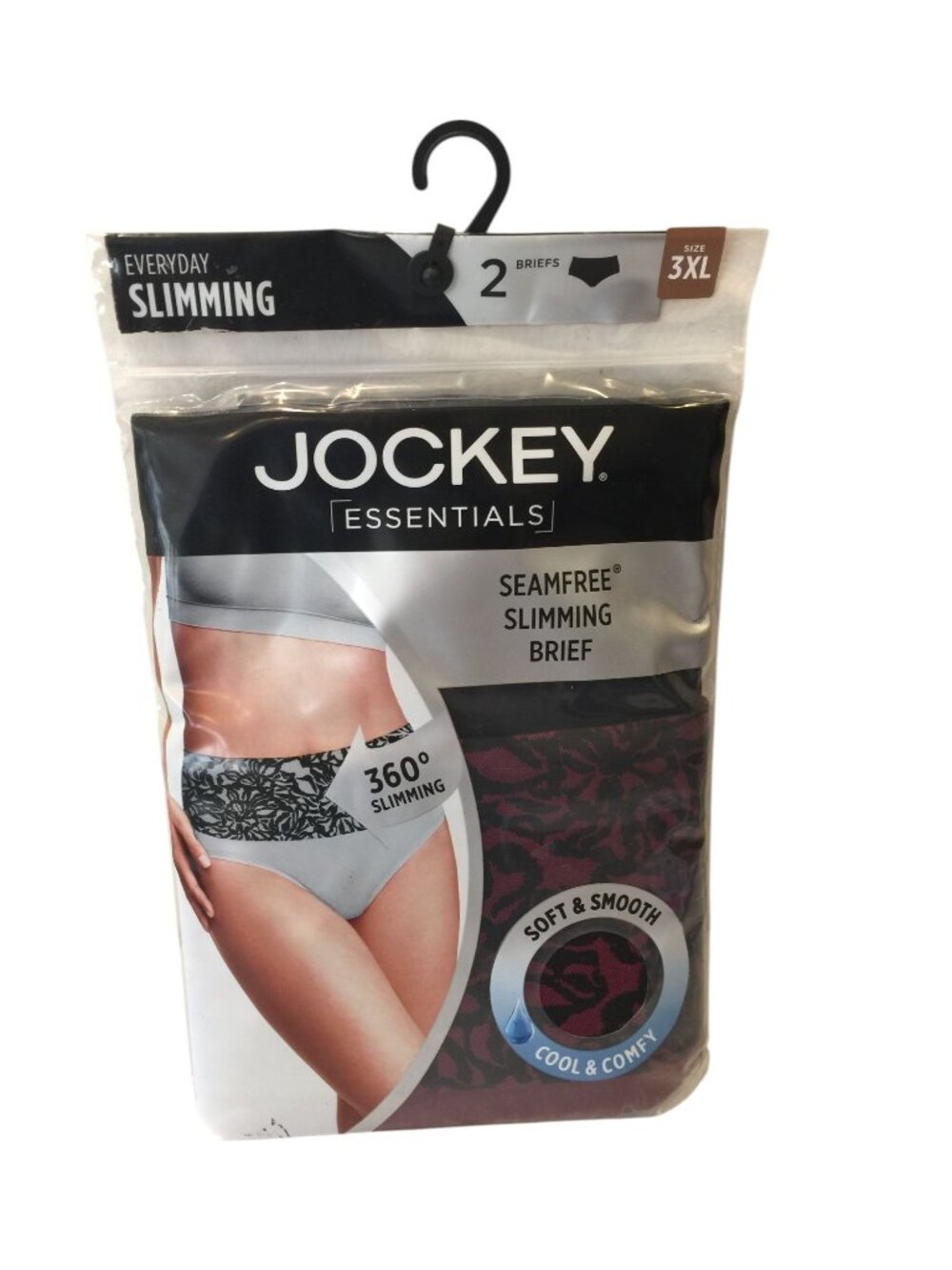 Jockey Essentials Everyday Slimming Ladies 3XL Briefs Black Burgundy